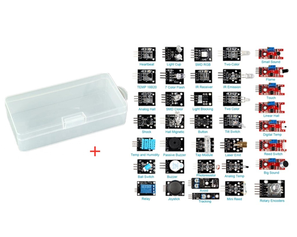 KIT de 37 sensores para Arduino con caja plástica pequeña